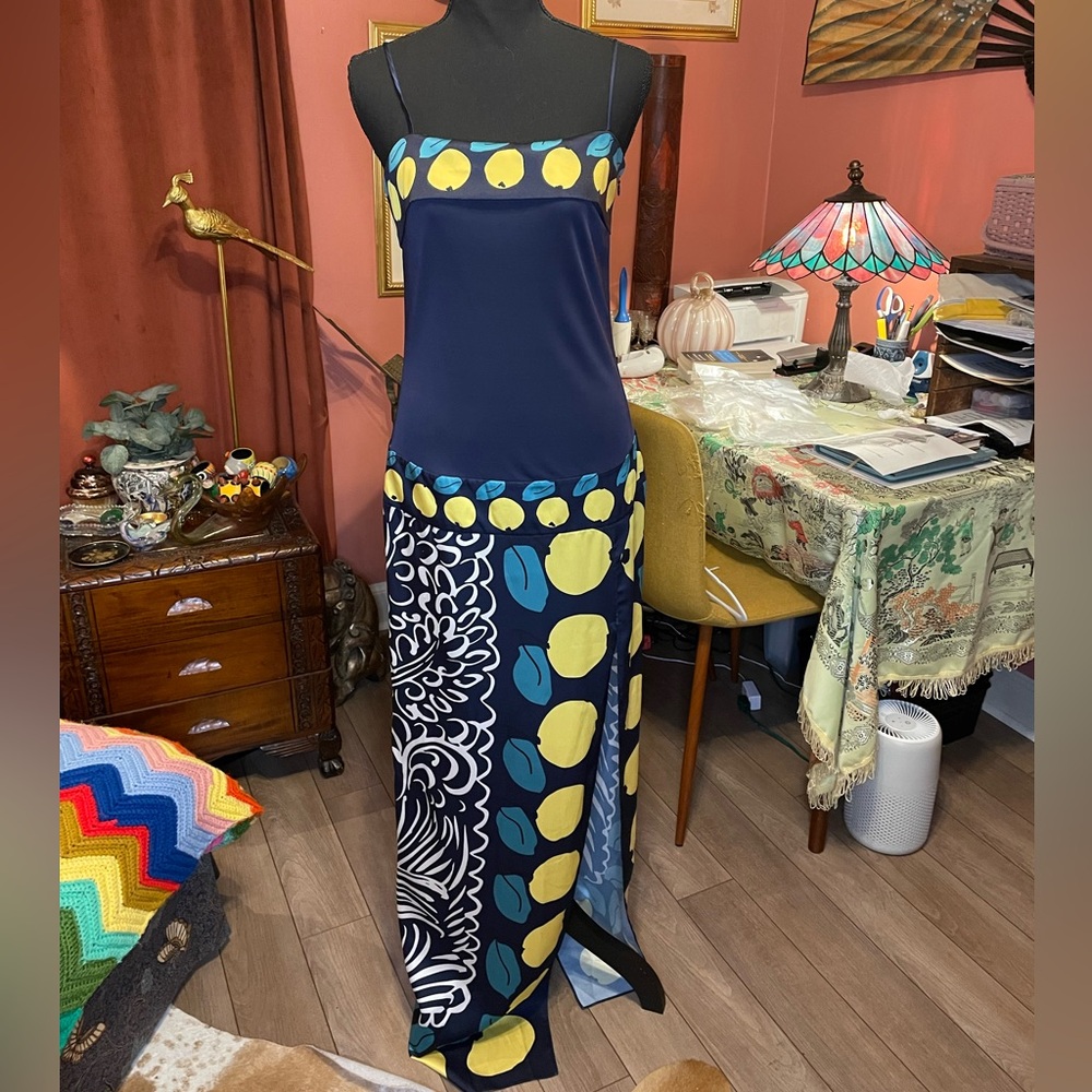 STAUD Navy and Yellow Maxi Dress